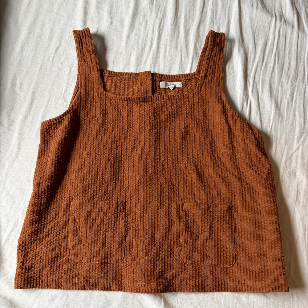Madewell Textured Square-Neck Tank Top in Rust Brown